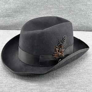 BRUNO CAPELO - Men's Gray with Feathers Fedora Hat  H5
